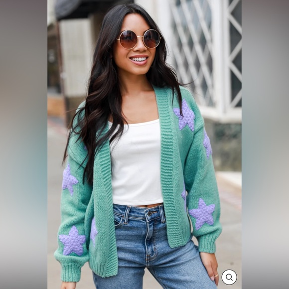 Simply Starstruck Sweater Cardigan from Dress Up Boutique in M/L, color Sage. - Picture 1 of 9